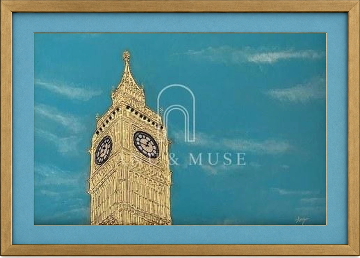 A clock face and passing hours in 22K gold leaf over chalk relief, shown with illustrative framing
