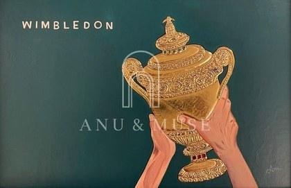 A raised trophy and watching crowd rendered in 22K gold leaf over chalk relief with acrylic