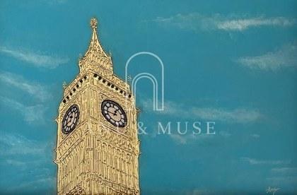 A clock face and passing hours in 22K gold leaf over chalk relief